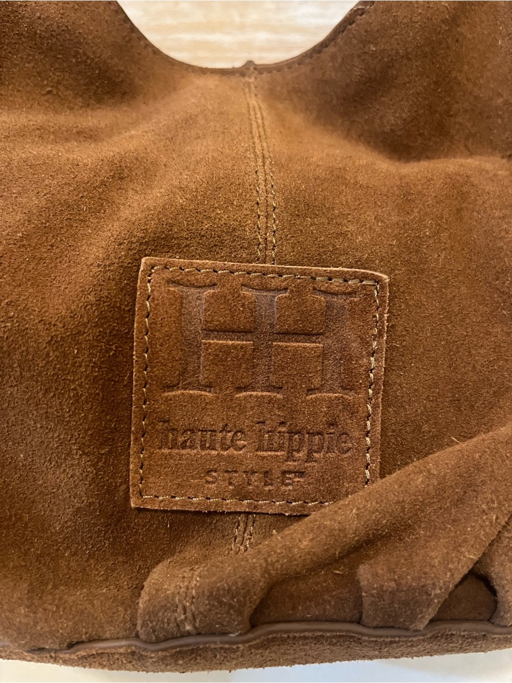 Haute Hippie Brown Suede Shoulder Bag with Gold Handle - Picture 2 of 11